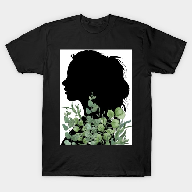 A girl's silhouette with watercolor plants T-Shirt by Nataliia1112